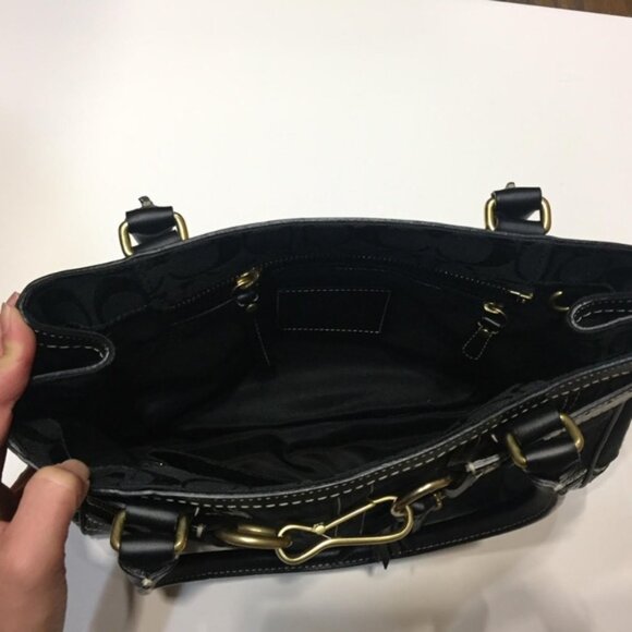 Coach Black HAMPTON Leather/Jacquard Signature Satchel Bag EUC - Picture 7 of 16